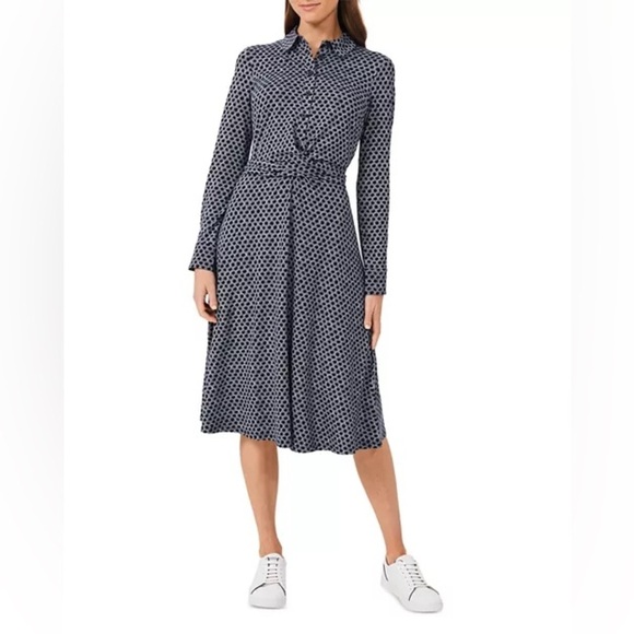 Hobbs London Dresses & Skirts - Hobbs London Aretha Rope Print Midi Navy Blue White Shirt Dress Size US 10